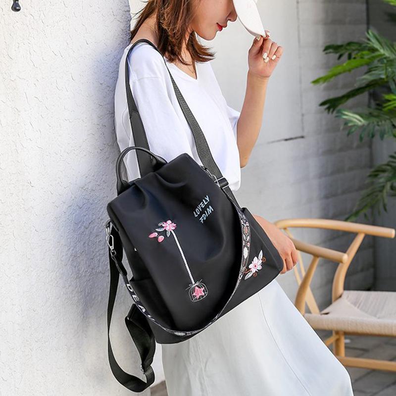 Oxford Women Backpack Fashion Casual Embroidery School Bag Water-Repellent Female Large Capacity Travel Shoulder Handbags