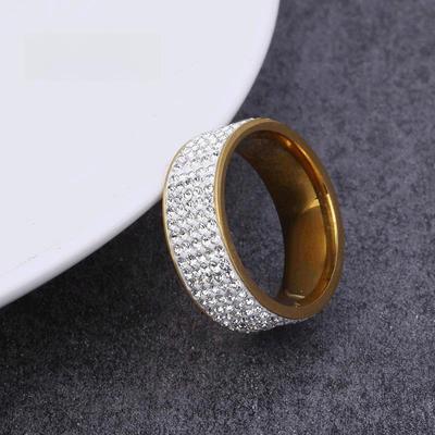 European & American Style Stainless Steel & Soft Clay Diamond Couple Ring - Five-Row Inlaid Titanium Steel Jewelry