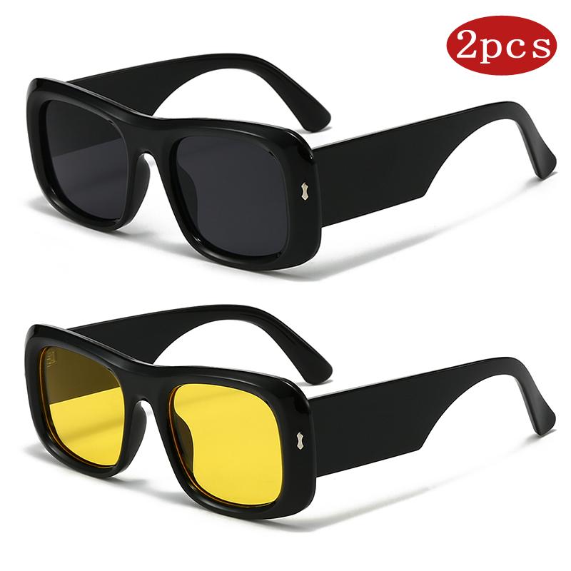 

2pcs Sets New Candy Color Square Sunglasses Women Retro Leopard Design Luxury Shades UV400 Trending Men Gradient Sun Glasses