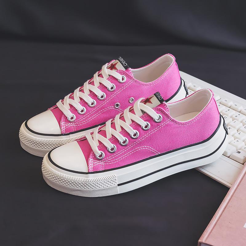 Upturned Heel Canvas Shoes Low-Top Lace-Up Casual Sports Trendy Shoes Female Student Little White Shoes Breathable Shoes Board Shoes