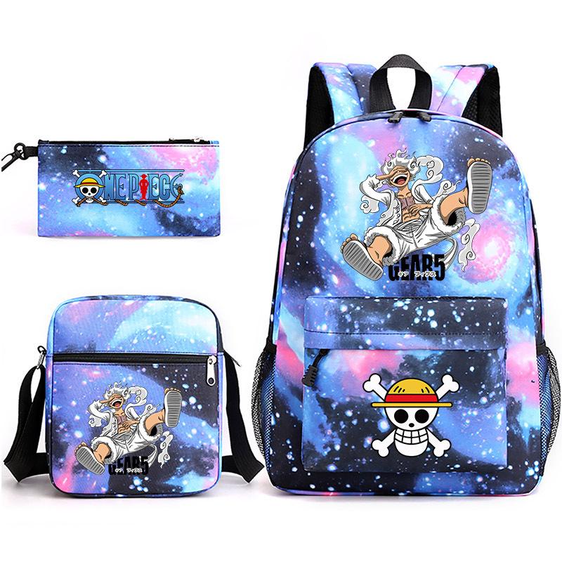 One Piece themed printed backpack + shoulder bag + pencil case three-piece student backpack set 0083