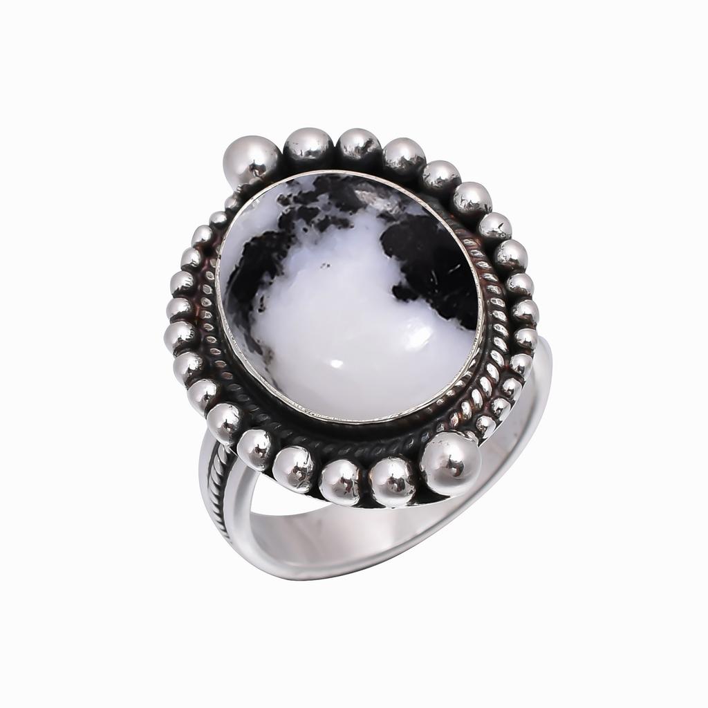 White Buffalo Turquoise - Nevada 925 Sterling Silver Ring V4994, Black & White Ring, Oval Ring, Valentin's Day Gift, Gift For Her, Birthday Gift, Hand