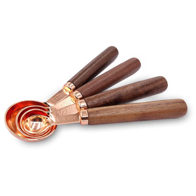 Baking measuring cup Acacia wooden handle rose gold measuring spoon 4-piece set 8-piece measuring spoon set