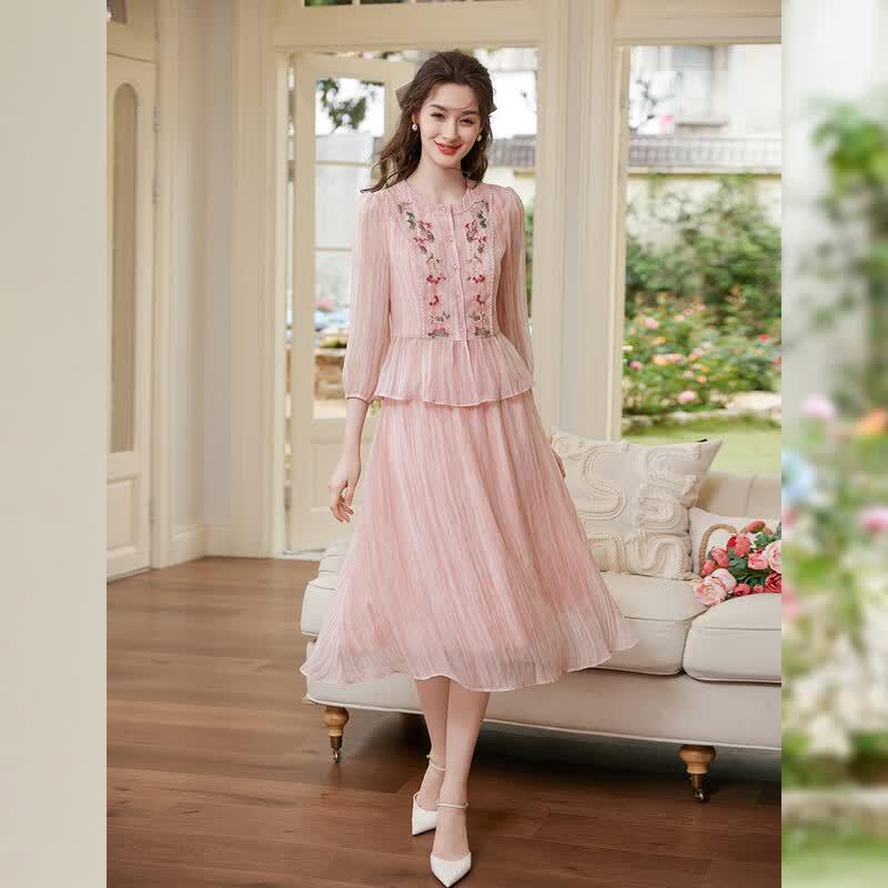 Women's Embroidered Lace Cardigan & Skirt Set