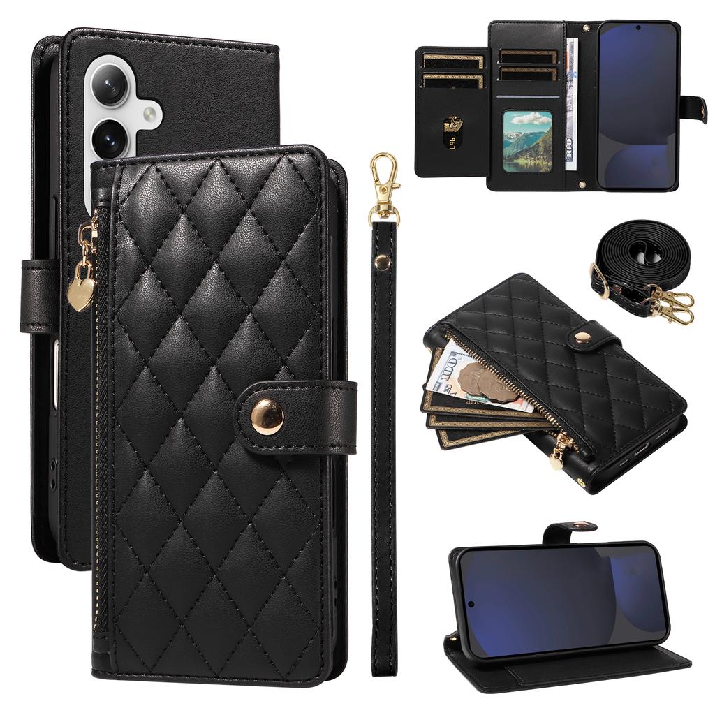 For Samsung Galaxy S24 FE Wallet Case with Straps,Rhombus Leather Stand Phone Cover