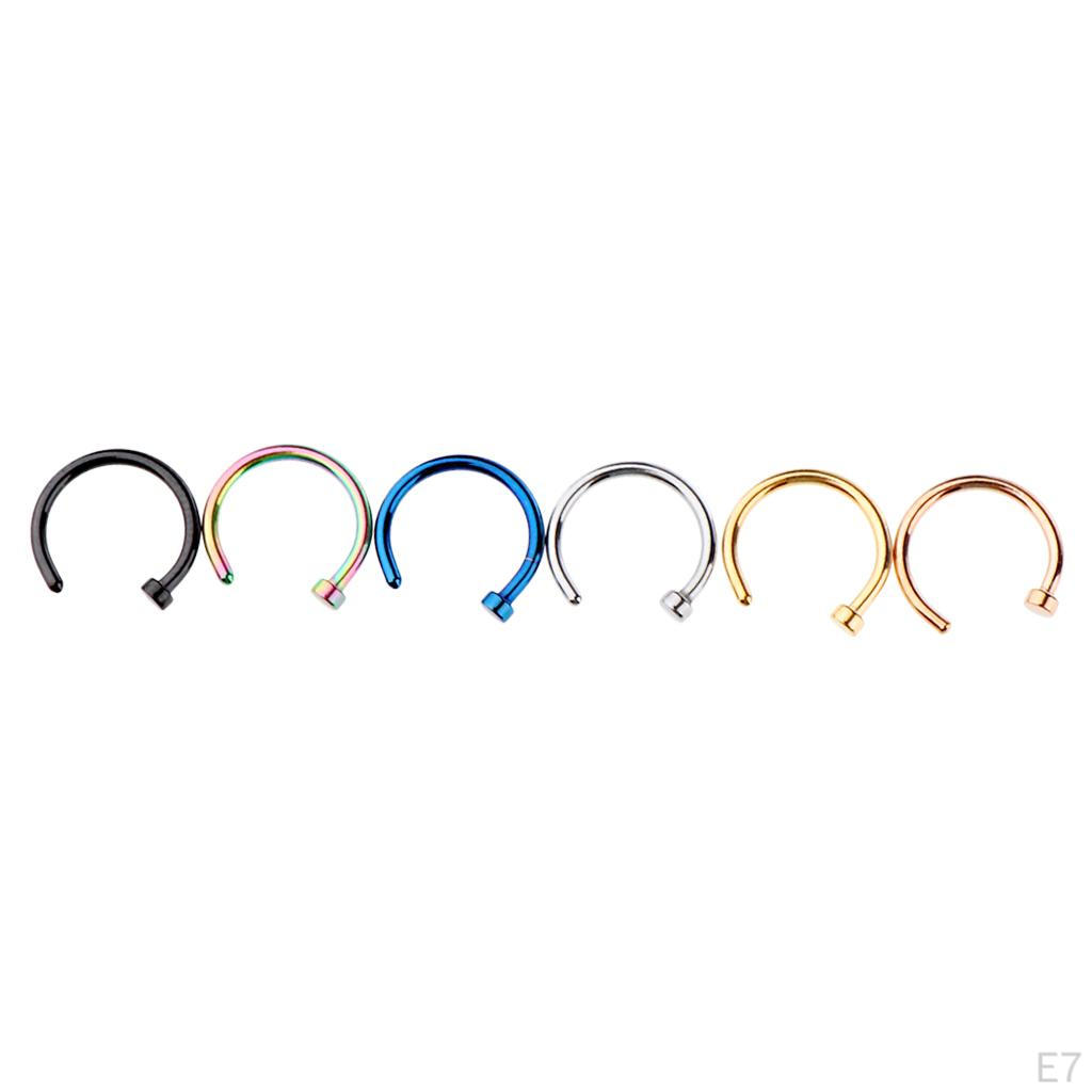 6 Pieces Nose Hoop Ring Stainless Steel Assorted Color 18g 20g Body Jewelry