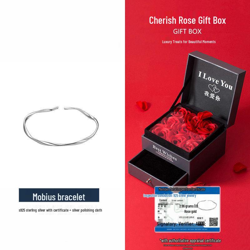 925 Sterling Silver Möbius Loop Open Bangle Women's Bracelet - Young, Light Luxury Design