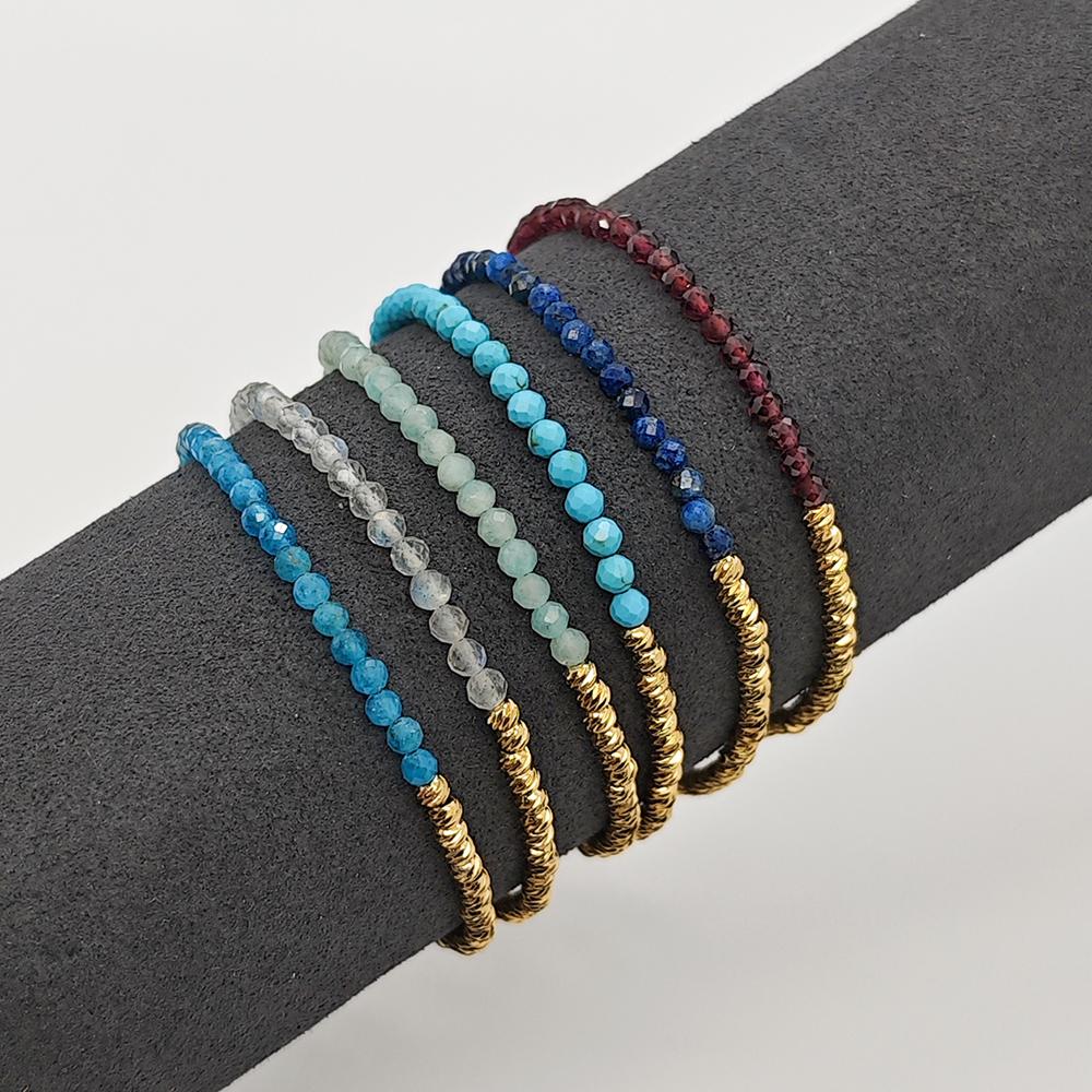 Vlen Women's Adjustable Bracelet with Textured Corrugated Beads Bijoux Natural Stone Dainty Jewelry Gift