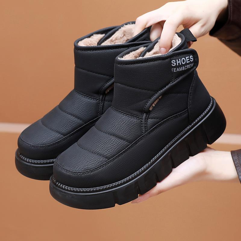 Women's Winter Warm Snow Boots Fuzzy Faux Leather Walking Shoes for Women Casual Anti-Slip Comfortable Workout Short Booties With Faux Fur Lined