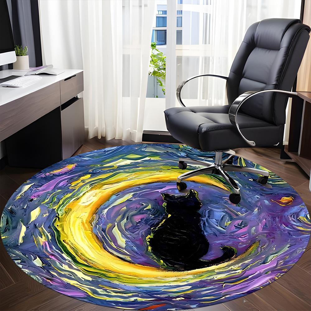 1pc Whimsical Feline Office Round Area Rug, Indoor Mat Suitable ForOffice, Under Office Chairs Bedroom Living Room Home Decor T180