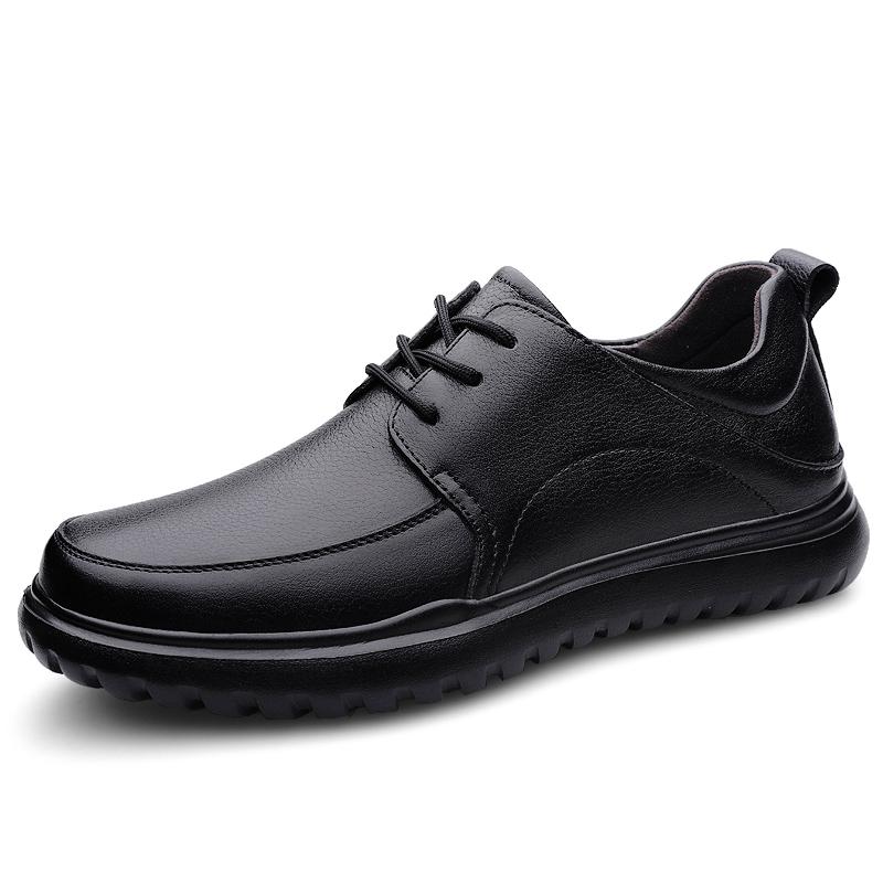 Fashion Fashion Mens Casual Flats Outdoor Man Solid Color Walking Shoes Lace-Up Versatile Business Shoes Genuine Leather Men's Sneakers