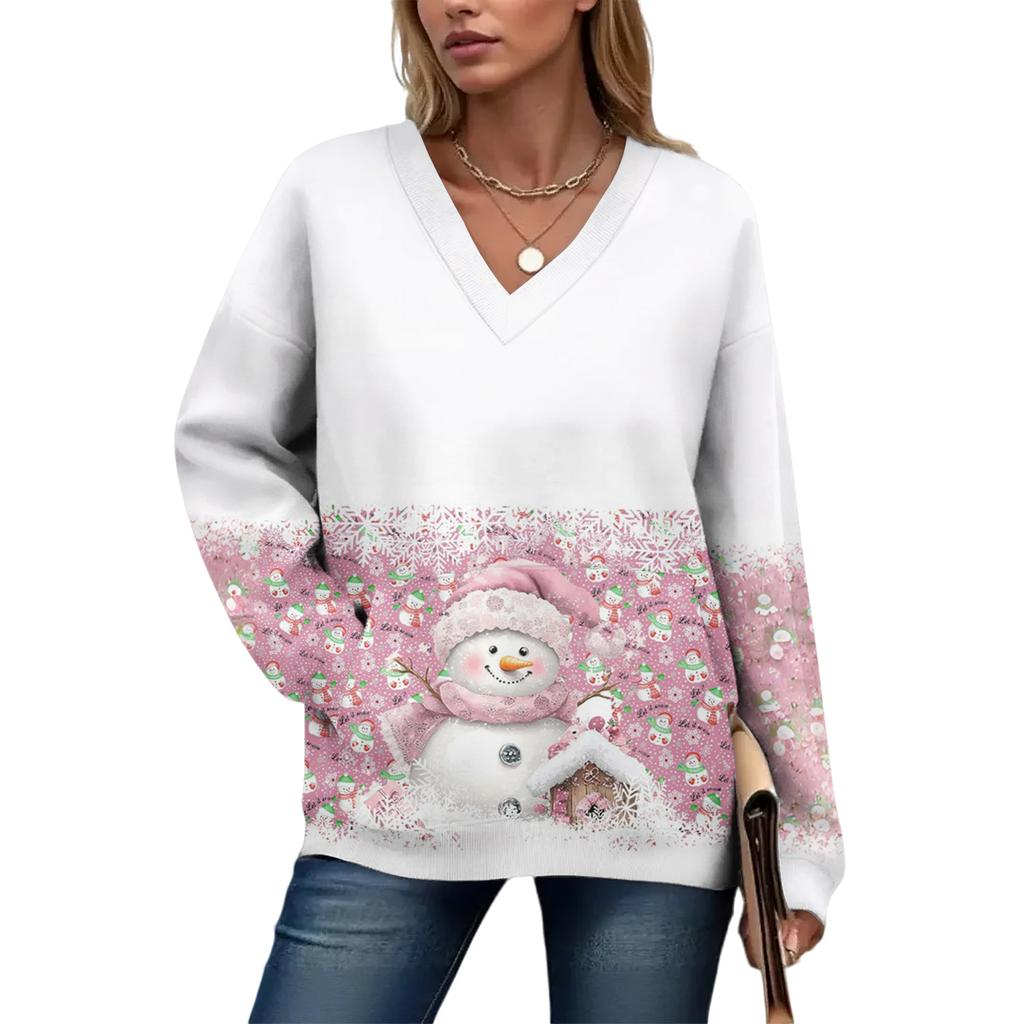 Women's Casual And Fashionable Christmas Print Long-Sleeved Top
