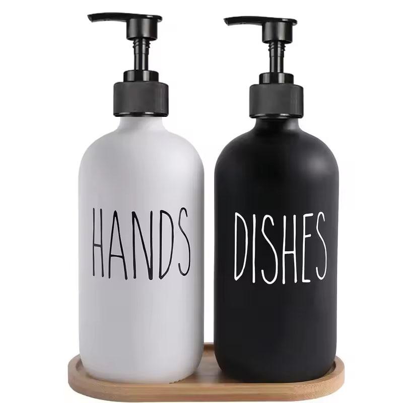 Dishwashing Soap Dispenser with Plastic Pump, Reusable Liquid Soap Shampoo Shower Gel Bottle Pressure Bathroom Decoration 500ml