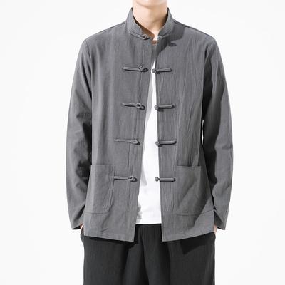 Sommarjacka i kinesisk stil Mandarin-krage Tai Chi-uniform Hanfu Kung Fu Traditionella kinesiska kläder för män Retro Topp Blus