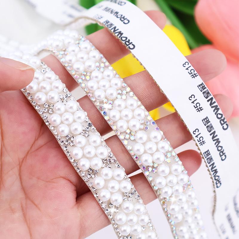 DIY Self-Adhesive Pearl Rhinestone Chain for Jewelry and Clothing Accessories