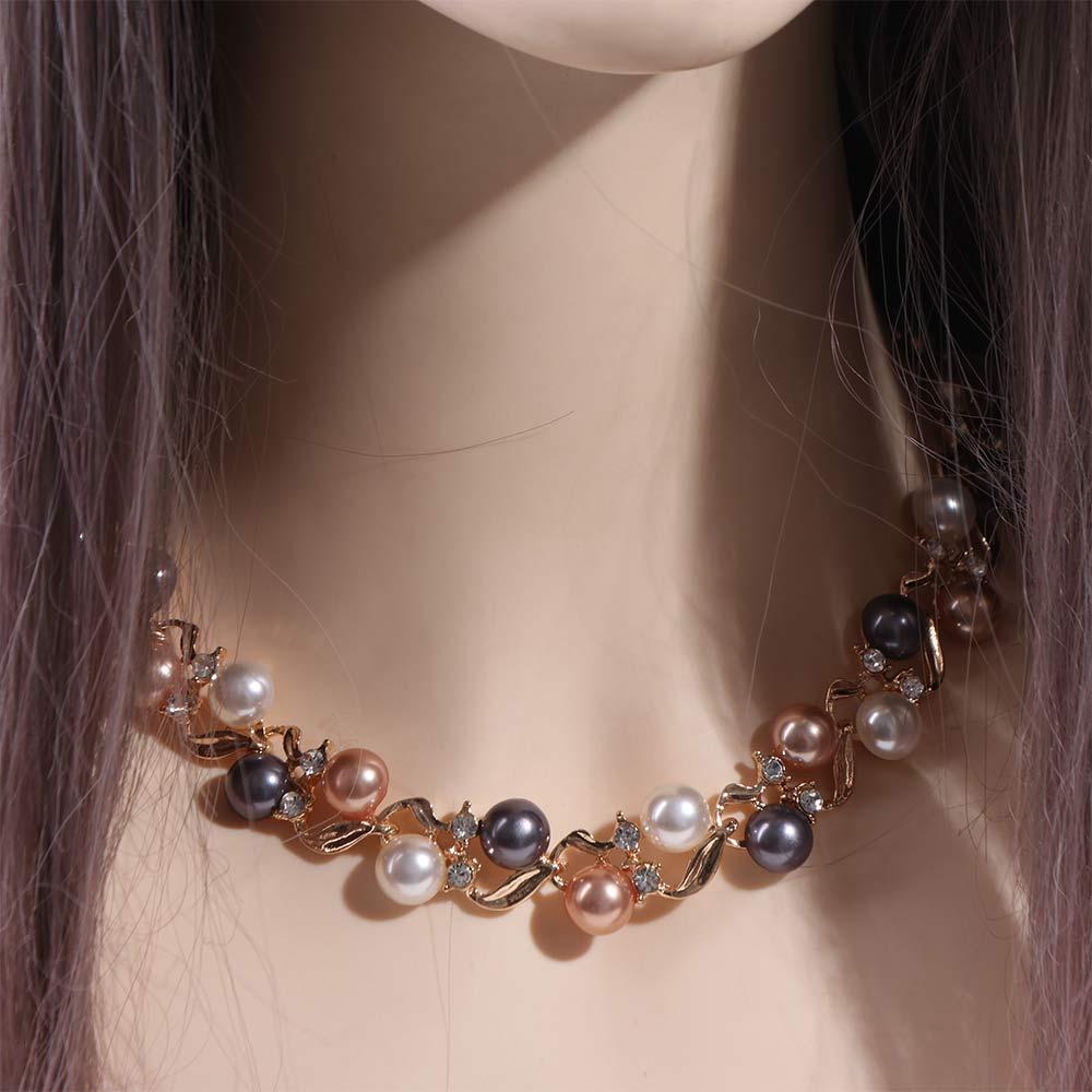 Elegant Pearl Necklace Rhinestone Necklace Earrings Set Exquisite Colorful Pearl Necklace  Gift