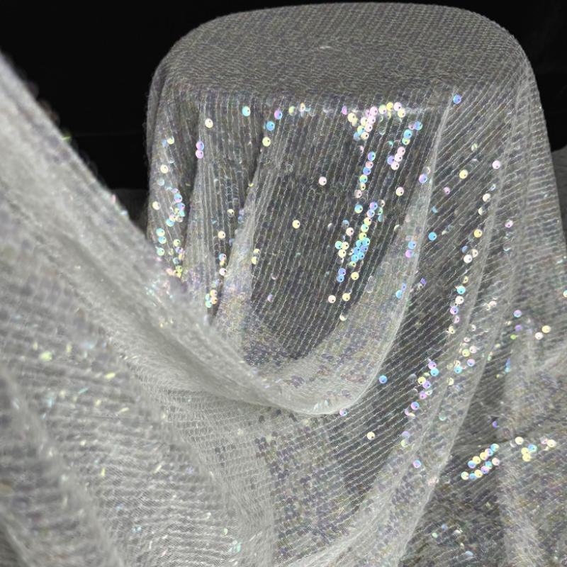 5MM Sequined Stretch Shiny Fabric, Net Transparent Gold Fabric Suitable for DIY Wedding Performance Dress Long Skirt