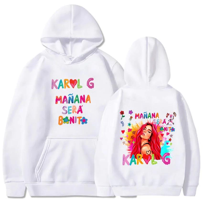 Karoll G Bichota Season Creative Letter Printing Sweatshirts for Men Ladies Photo Booth Long Sleeve Hooded Prevalent Hoodies Y2k