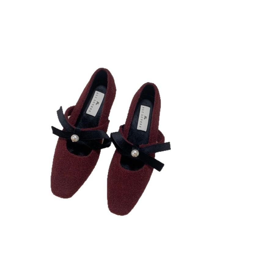Gentle little fragrant Mary Jane shoes winter 2025 French temperament elegant bow fairy velvet single shoes woman