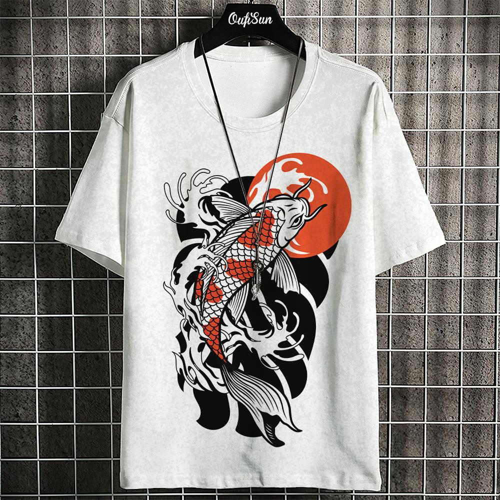 Lässiges Herren-T-Shirt mit Anime-Fisch-Grafik-T-Shirts für Männer, übergroße T-Shirts, kurzärmelige Oberteile, Harajuku, Streetwear, Herrenbekleidung, XL