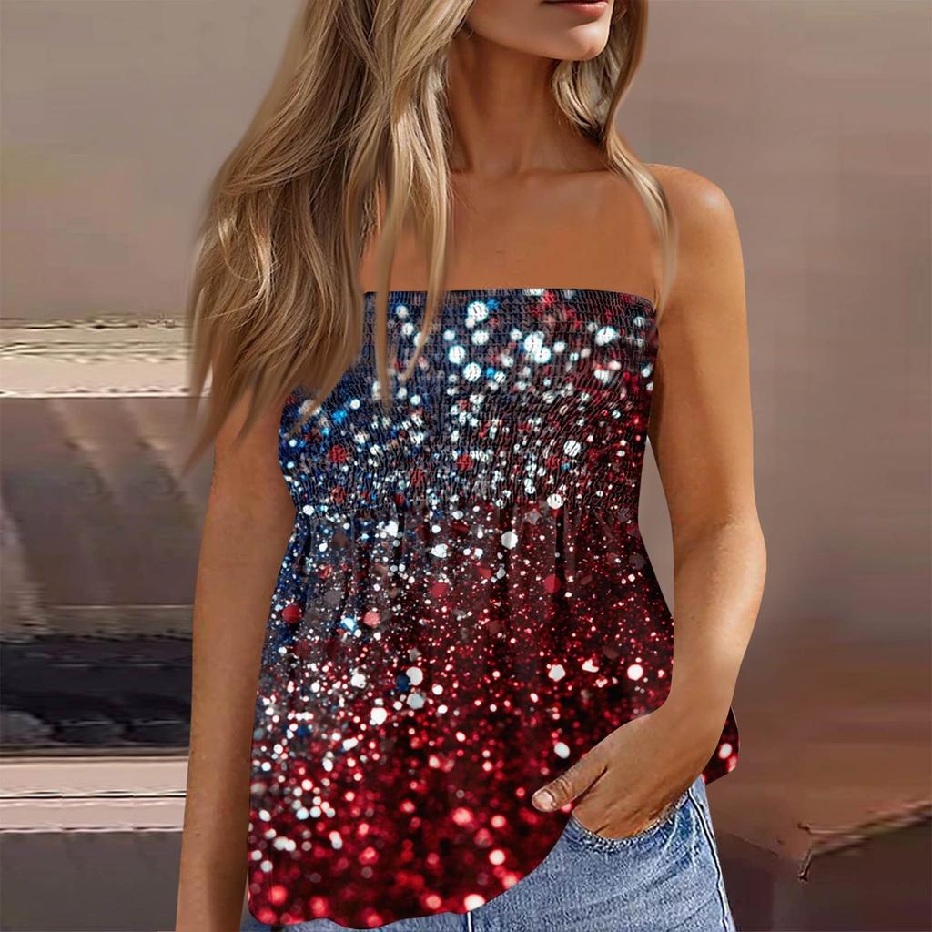 Summer Tube Tops For Women,Cute Sexy Off Shoulder Print Sleeveless T-Shirt