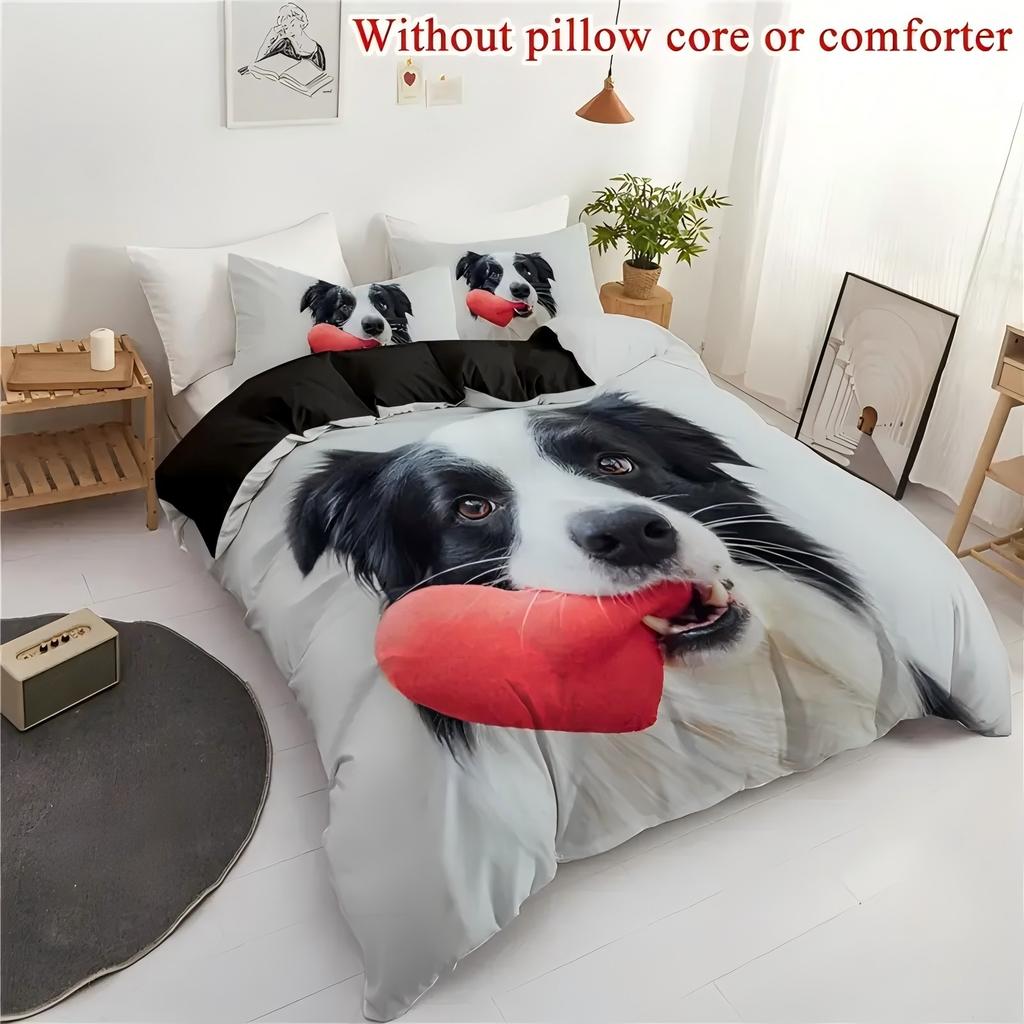Schattige Hond 3D Cartoon Bedrukt Beddengoedovertrek Lieflijk Dierenthema Dekbedovertrekset Zacht Comfortabel Polyester Dekbedovertrek Kussenslopen