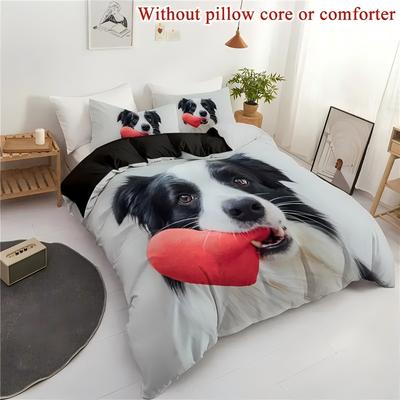 Cute Dog 3d Cartoon Printed Bedding Cover Lovely Animal Theme Quilt Cover Set Soft Comfortable Polyester Duvet Cover Pillowcases