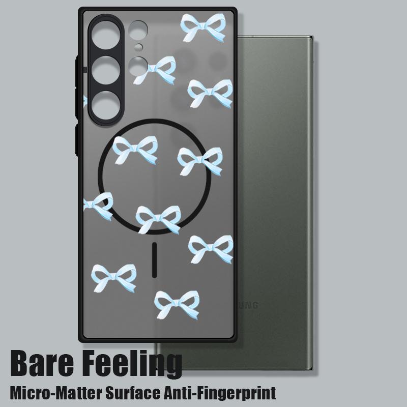 Bowknot Pattern Shockproof Phone Case For Samsung S25 S24 FE S23 Ultra S22 Plus S21 Wireless Charge Magnetic Hard PC Matte Clear Bumper Cover
