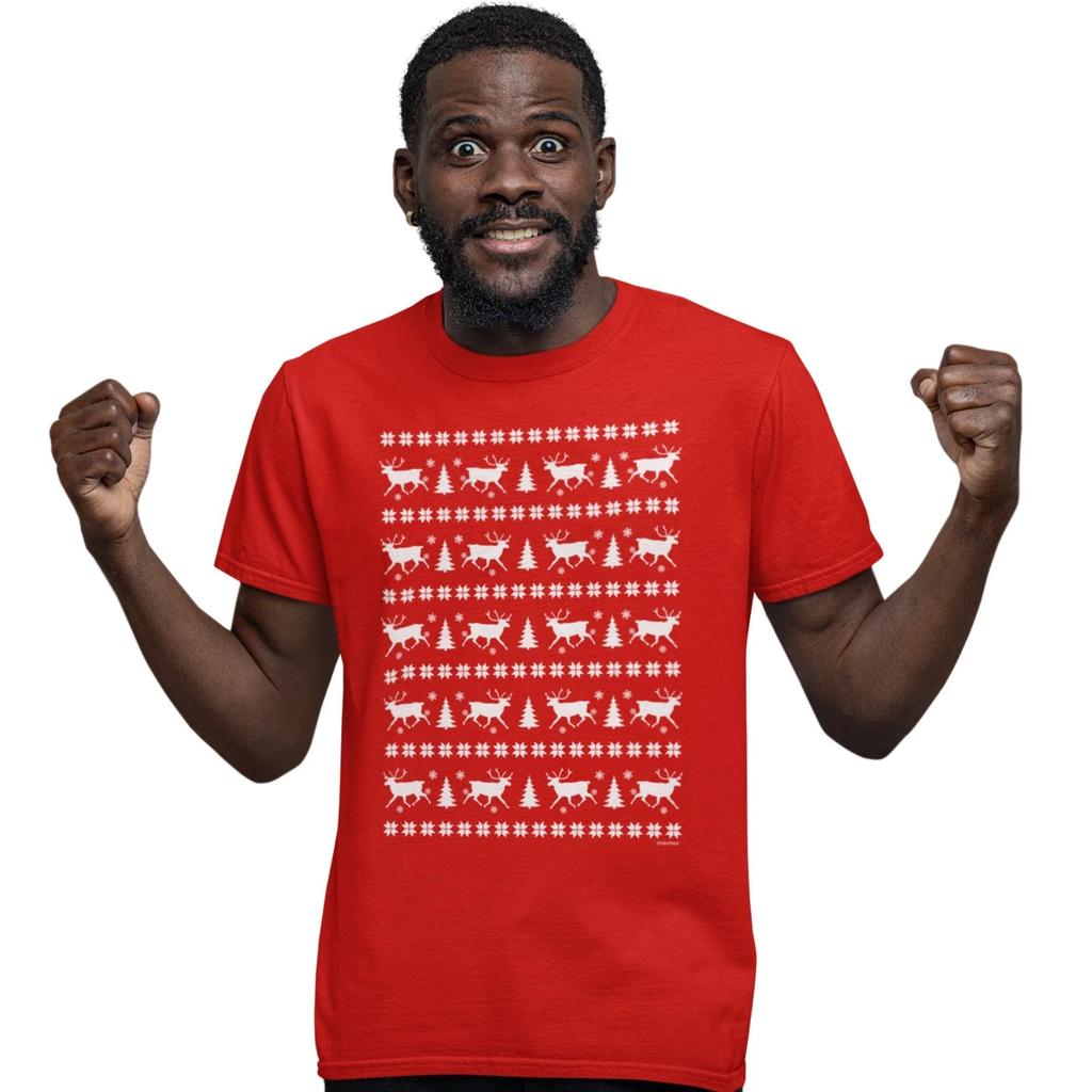 Reindeer Pattern T-Shirt Decoration Baubles Snowflakes Christmas Tree Xmas Gift