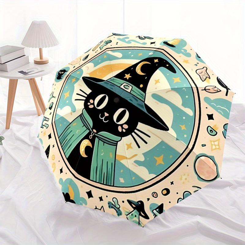 

1pc Witch Cat Automatic Open 8-Rib Windproof Umbrella, Travel & Commuting, Suitable for All Seasons