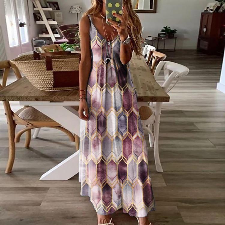 Summer 2025 Casual Long Skirt Jumpsuit Printed Camisole Vest