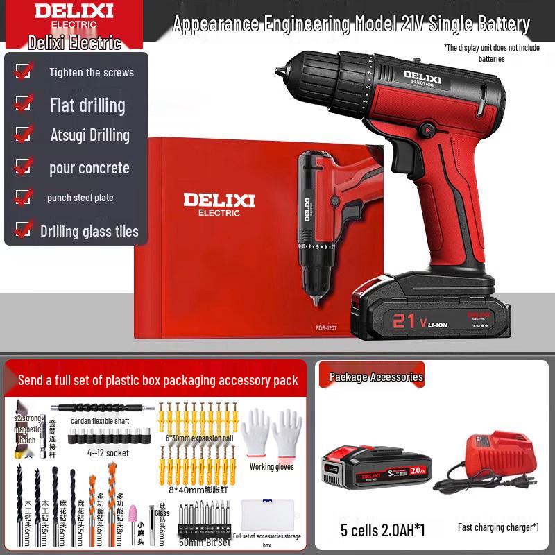Delixi Rechargeable Brushless Electric Drill & Screwdriver with Impact Function for Household Use