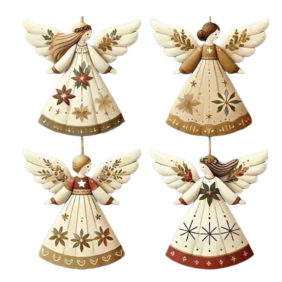 

Деревянные Ангелы Рождественские Украшения Рустикальные Фермерские Ангелы Украшения Подвесные Украшения на Рождественскую Елку для Праздничного Домашнего Декора 4pcs