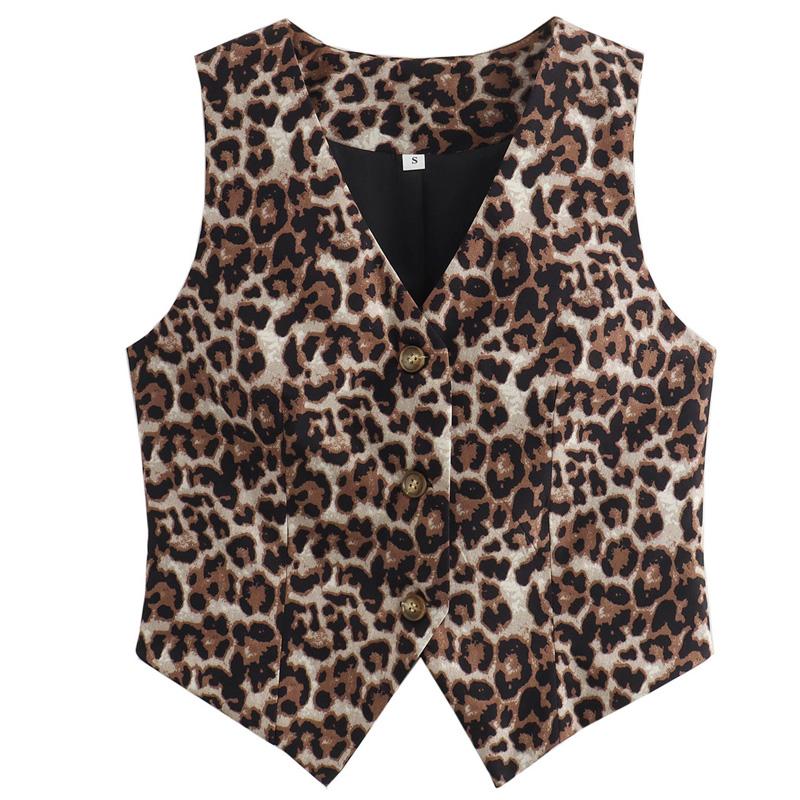 

Женский жилет 2025 года с леопардовым принтом, укороченный жилет, женский жилет без рукавов с V-образным вырезом, короткие жилеты, новинка в верхней одежде, модный жилет для костюма L леопардовый