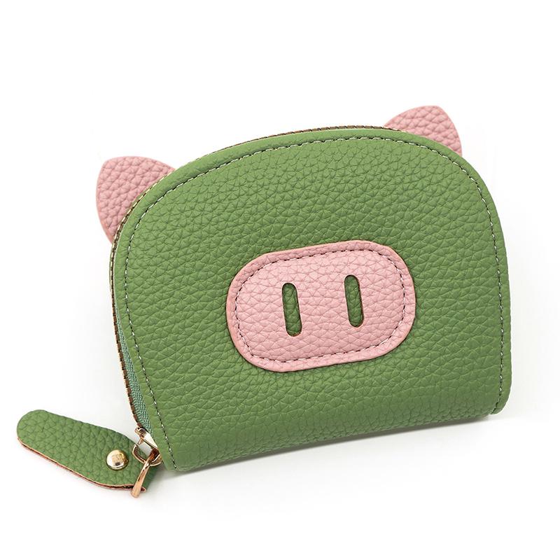 PU Leather Cartoon Pig Multi Card Slot Holder Zipper Coin Purse Soft Touch Clip Wallet for Women Kids Party Use