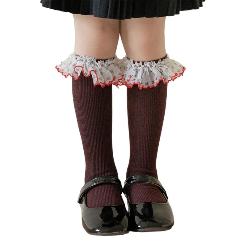 Lace Ruffle Socks Calf Socks for Teen Girls 3-13 Year Long Leg Warmer Knee Stockings Fashion Children Socks вино красного