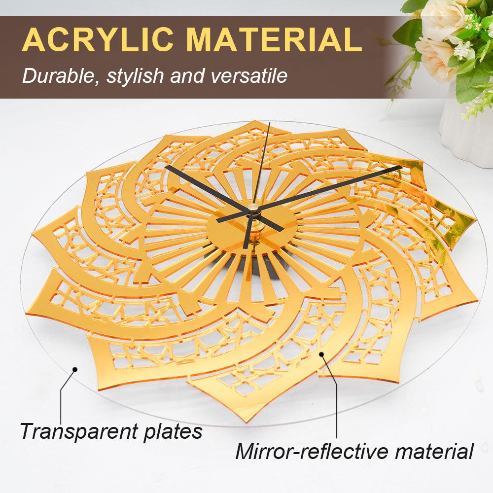 Ramadan 3D Acrylic Mirror Sticker Wall Clock Muslim Islamic Script Design Clock Silent Watch Living Room Bedroom Home Decoration