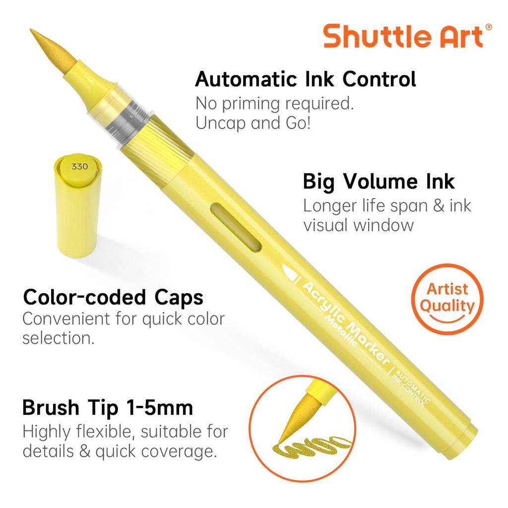 Shuttle Art Acrylic Metallic Color Pens with Brush Paint and Perfect for and Includes Storage Perfect for DIY and Art A Great Markers, 24-Color Set,