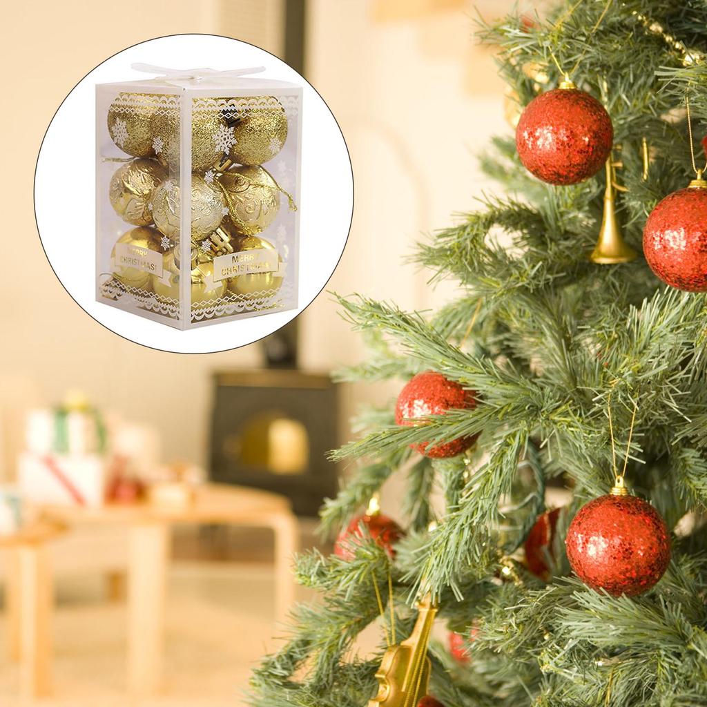 12pcs/box Christmas Tree Decoration Hanging Ball Gold Silver Red Green Decorate Festival Ornaments For Christmas Home Decoration
