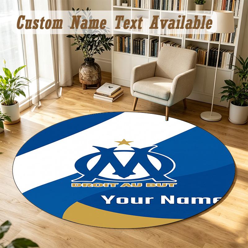 Round Rug Custom NameOlympique Marseille FC Pattern Non Slip Carpet Home Floor Decor