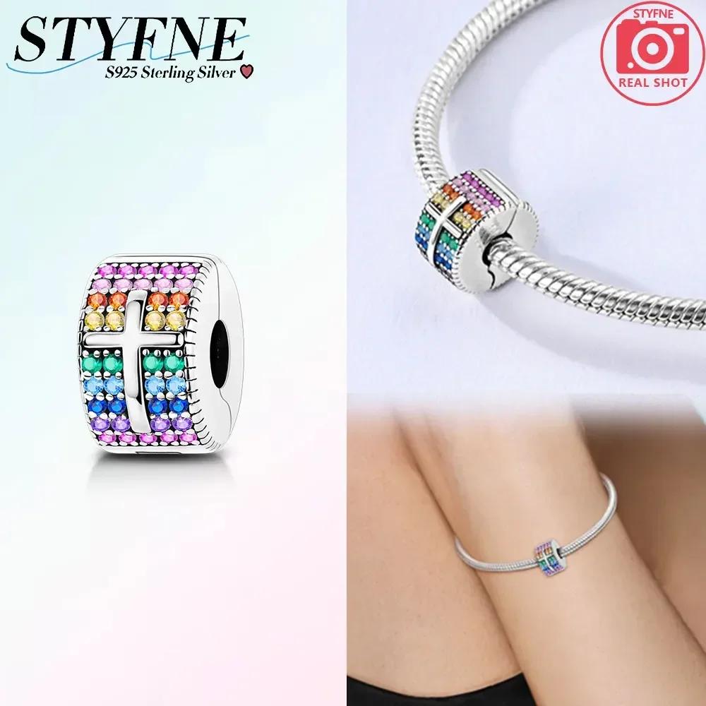 Exquisite Colored Zircon Cross Heart Love Original Copper Charms Beads Fit Bracelet Women Diy Fine Gifts Jewelry Accessory