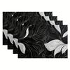 Set de table minimaliste noir et blanc Motifs complexes de nervures de feuilles Offre une touche sophistiquée à la décoration de salle à manger moderne