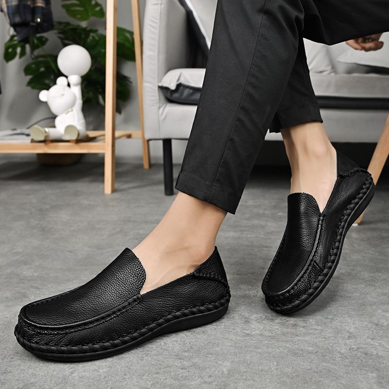 Chaussures en cuir véritable hommes mocassins chaussures en cuir décontractées à la main mocassins chaussures plates pour homme