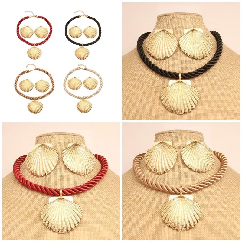Elegant Shell Pendant Necklace and Earrings Set Handmade Weddings Accessories Fashionable Jewelry for Women Girls