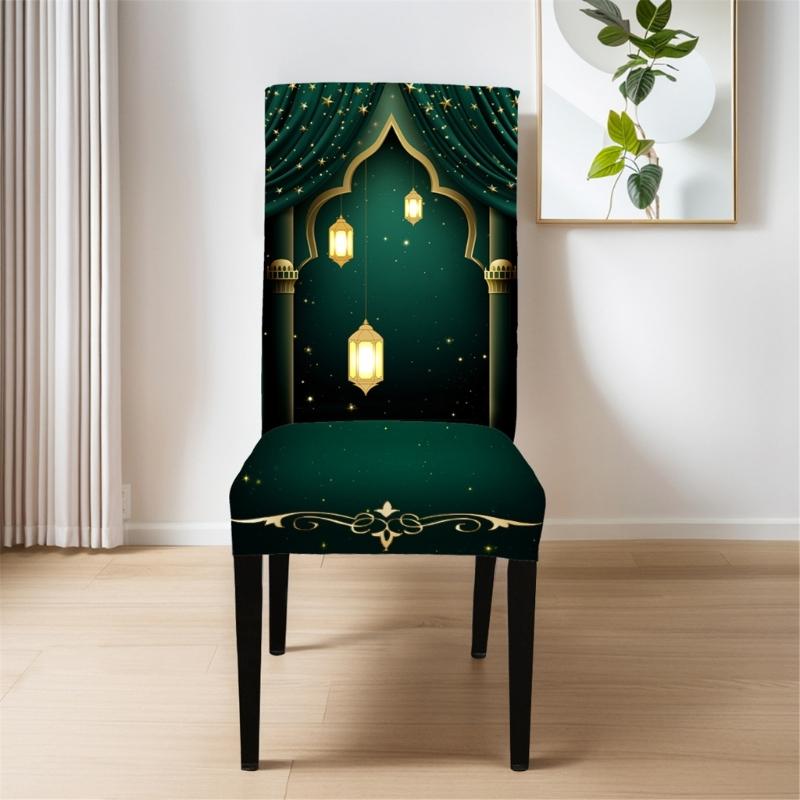 Middle Eastern Print Festival Chair Cover Polyester Elastic Fit Washable For Holiday Dining Decoration