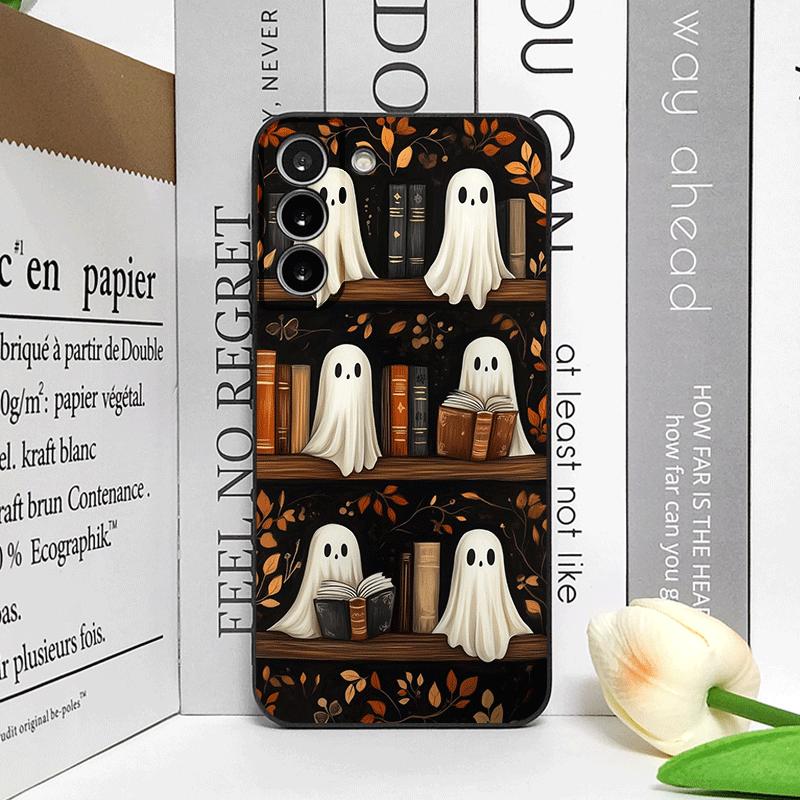 Halloween Pumpkin Ghost Bookshelf Book Phone Case for Samsung Galaxy A56 A42 A13 A14 A55 A16 A54 A36 A53 A52 A51 A50 Soft Covers