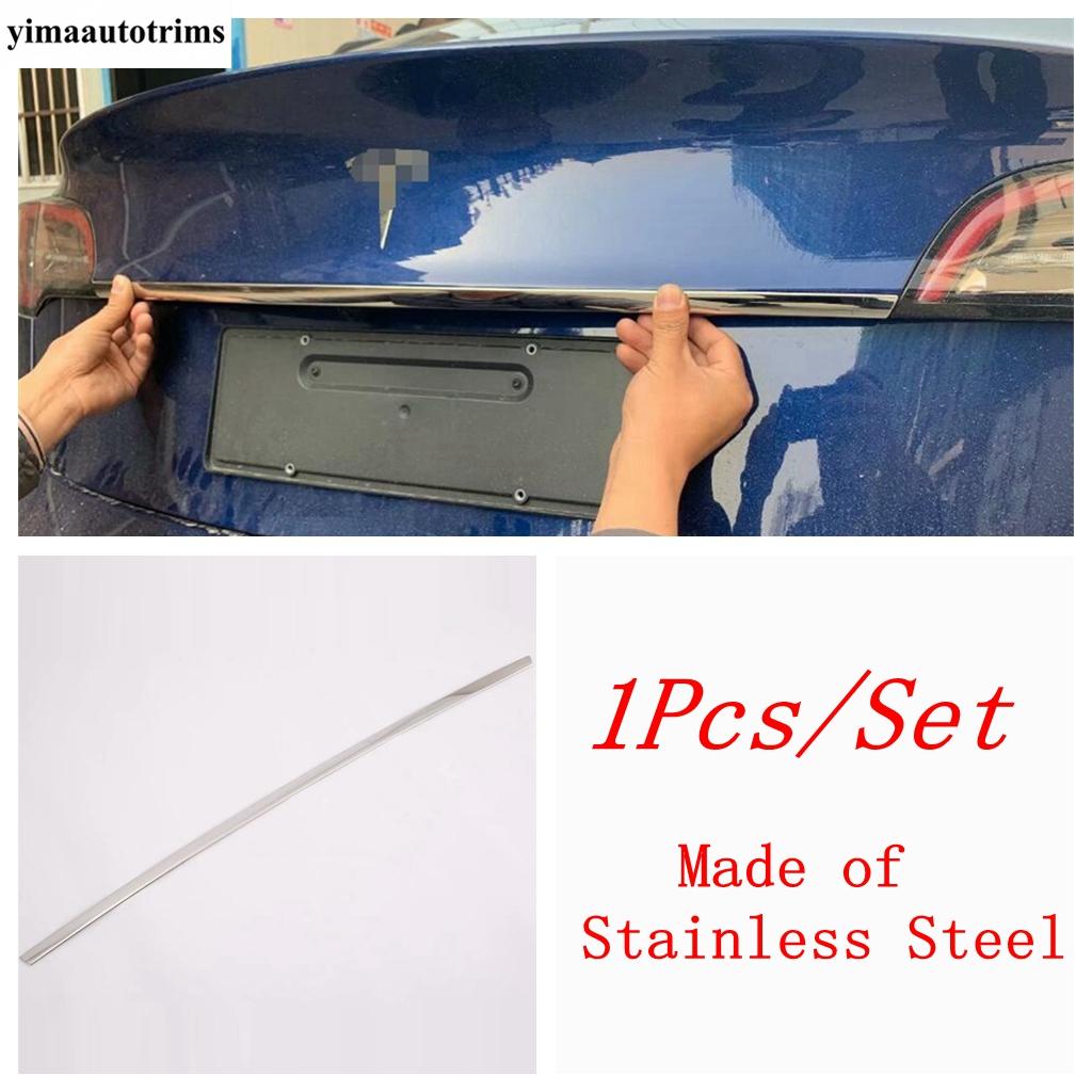 Rear Trunk Tail Gate Door Strip Overlay Decoration Cover Trim Stainless Steel Accessories Exterior For Tesla Model 3 2018 -