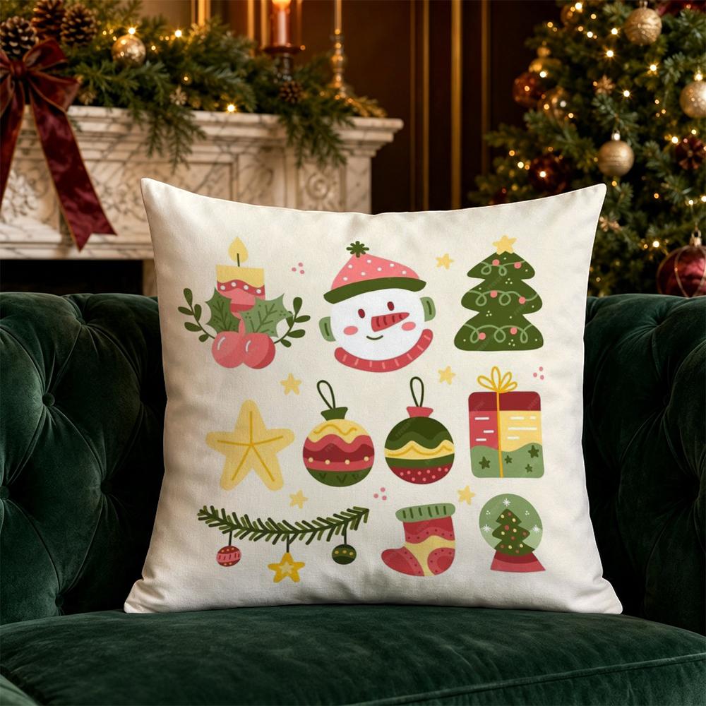 Christmas Cute Cartoon Pillow Covers Pattern Cushion Cover Suitable for Sofa Bedroom Car Pillow Cover