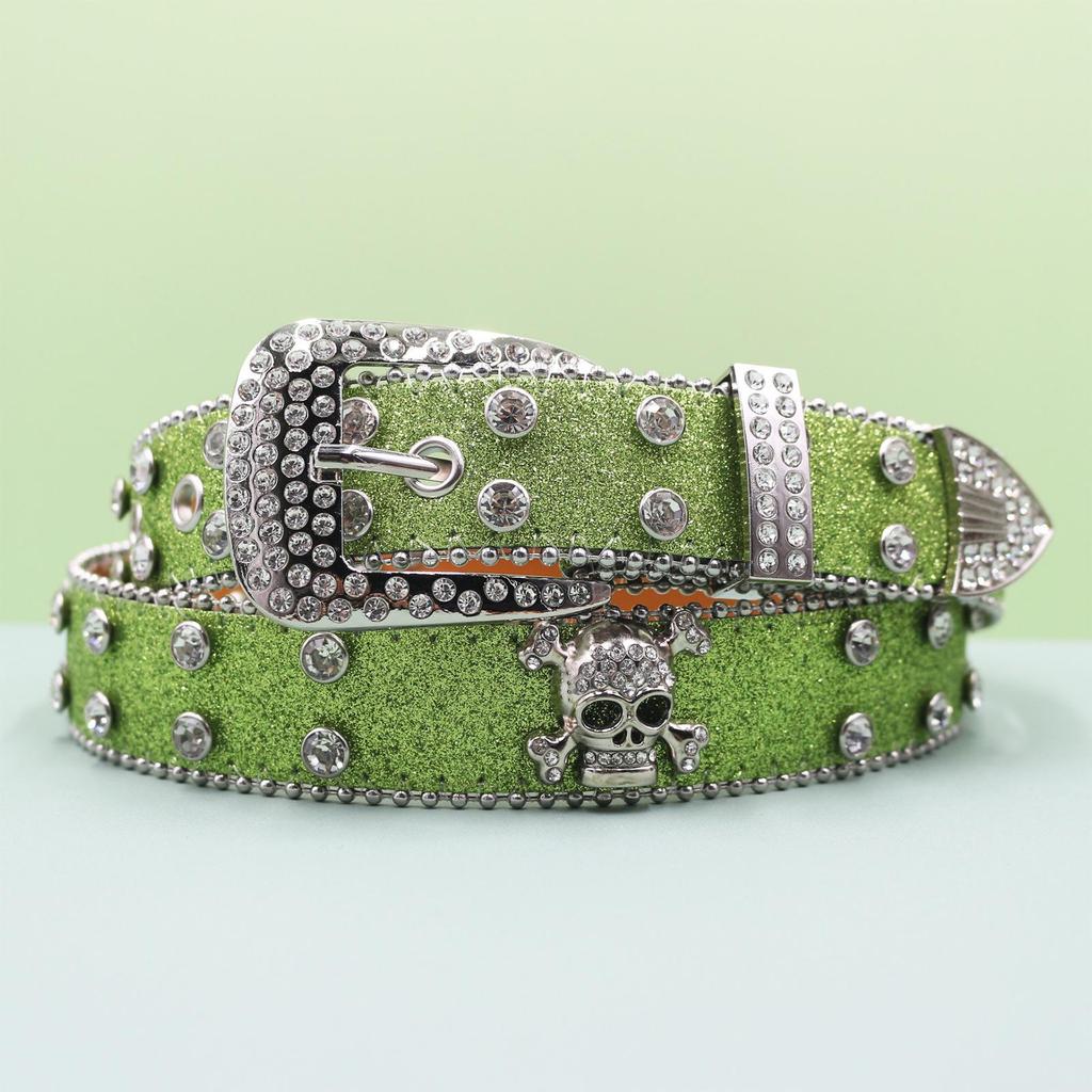 European Style Punk Skull Belt with Rhinestones - Unisex Rock Fashion Accessory