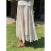 DIMANAF 2025 Summer Women New White Skirts Vintage Elastic Pleated Elegant  Long Skirts Lace High Waist
